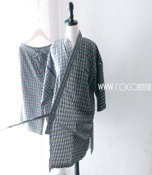수입 남자 유가타 여름 반팔 상,하 잠옷 set ~딥그레이 체크  * M(95~100size)58000(20%)